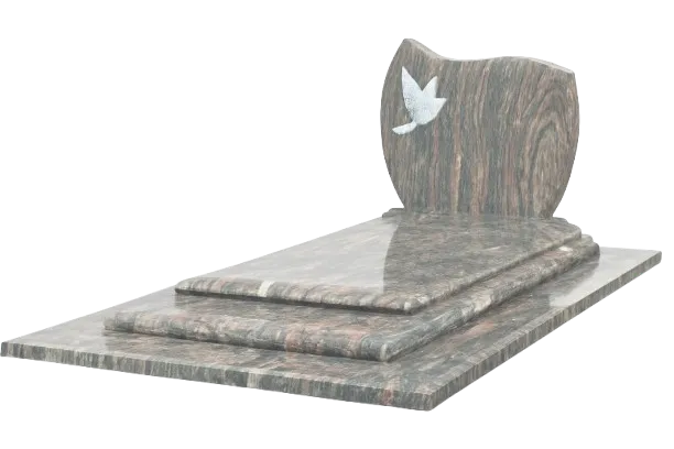 Monument funéraire en granit veiné orné d'une colombe gravée